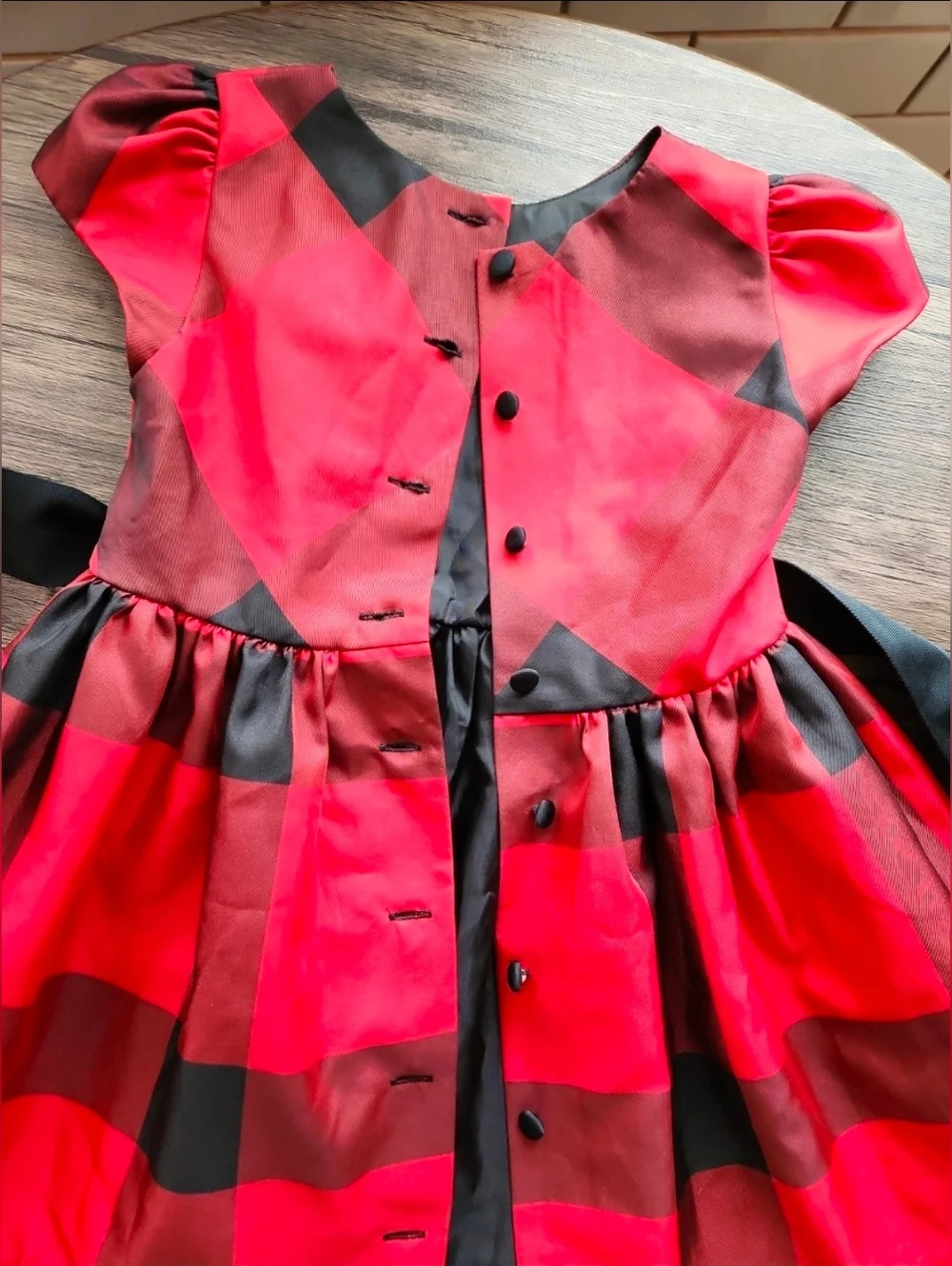 Ralph Lauren 24M Red Buffalo Plaid Taffeta Holiday Dress Black Grosgrain Sash